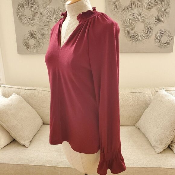 Vince Camuto Split Neck Balloon Sleeve Knit Top Sz Sm - Picture 4 of 10